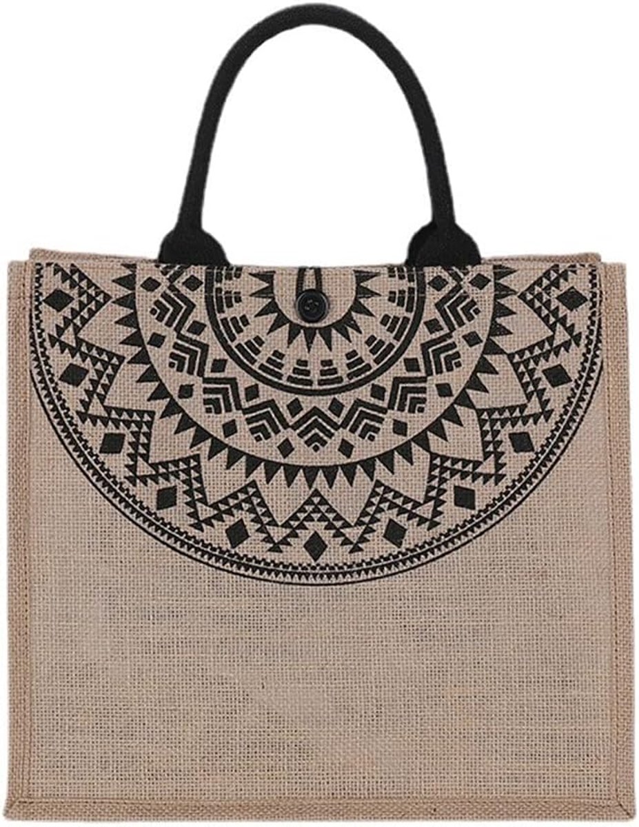 SnelShoppen - Jute Tas, Shopper, Herbruikbare Jute Tote Bag, Vouwbare Mand Tas, Grote Strandtas voor Weekenduitjes of Strand