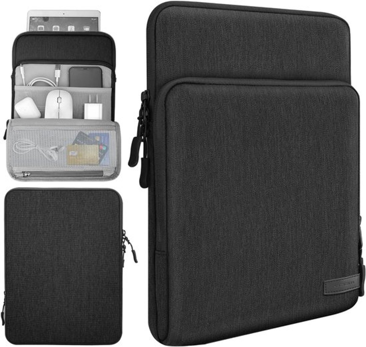 Tabletzak voor 8-9 Inch Tablets met Opbergvakken, Geschikt voor iPad Mini en Galaxy Tab A7 Lite, Zwart en Grijs