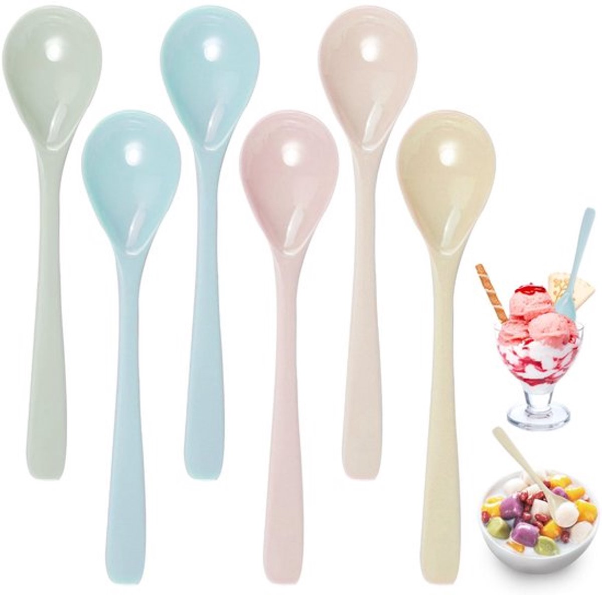 Lepels 6-delig set - Melamine eierlepels - Vaatwasbestendig - Slijtvast - Schokbestendig - Voor desserts/snacks