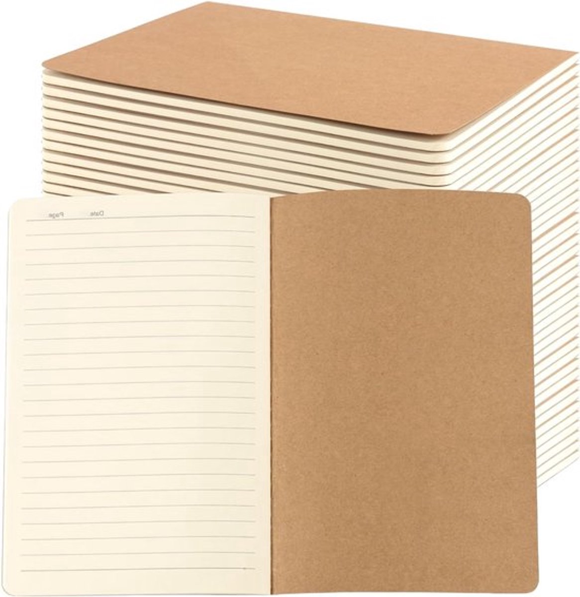 30 Stuks A5 Gelijnde Notitieblokken met Kraft Papieren Kaft, Ideaal voor Journaling, Notities en Organisatie, 36 Vel/72 Pagina's