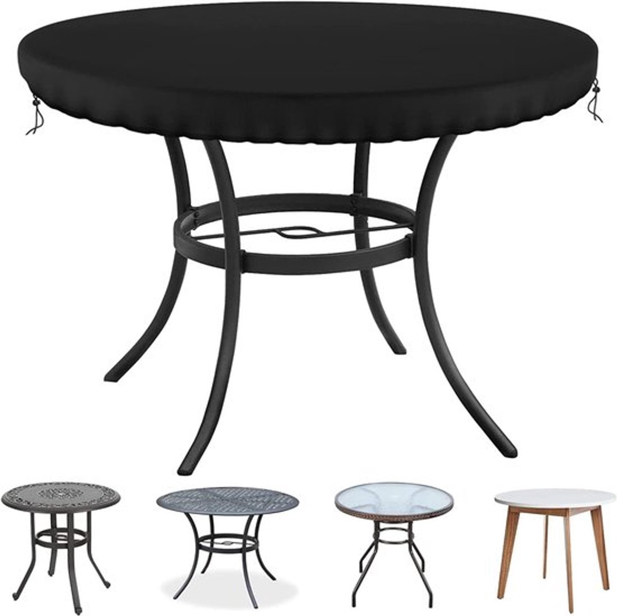 Ronde Tuin Tafelbescherming - Waterdichte en Scheurvaste Buitenhoes, Wasbaar, Diameter 140 cm, Zwart, Bescherming tegen Weerselementen, Tuinaccessoires, Tafelonderhoud