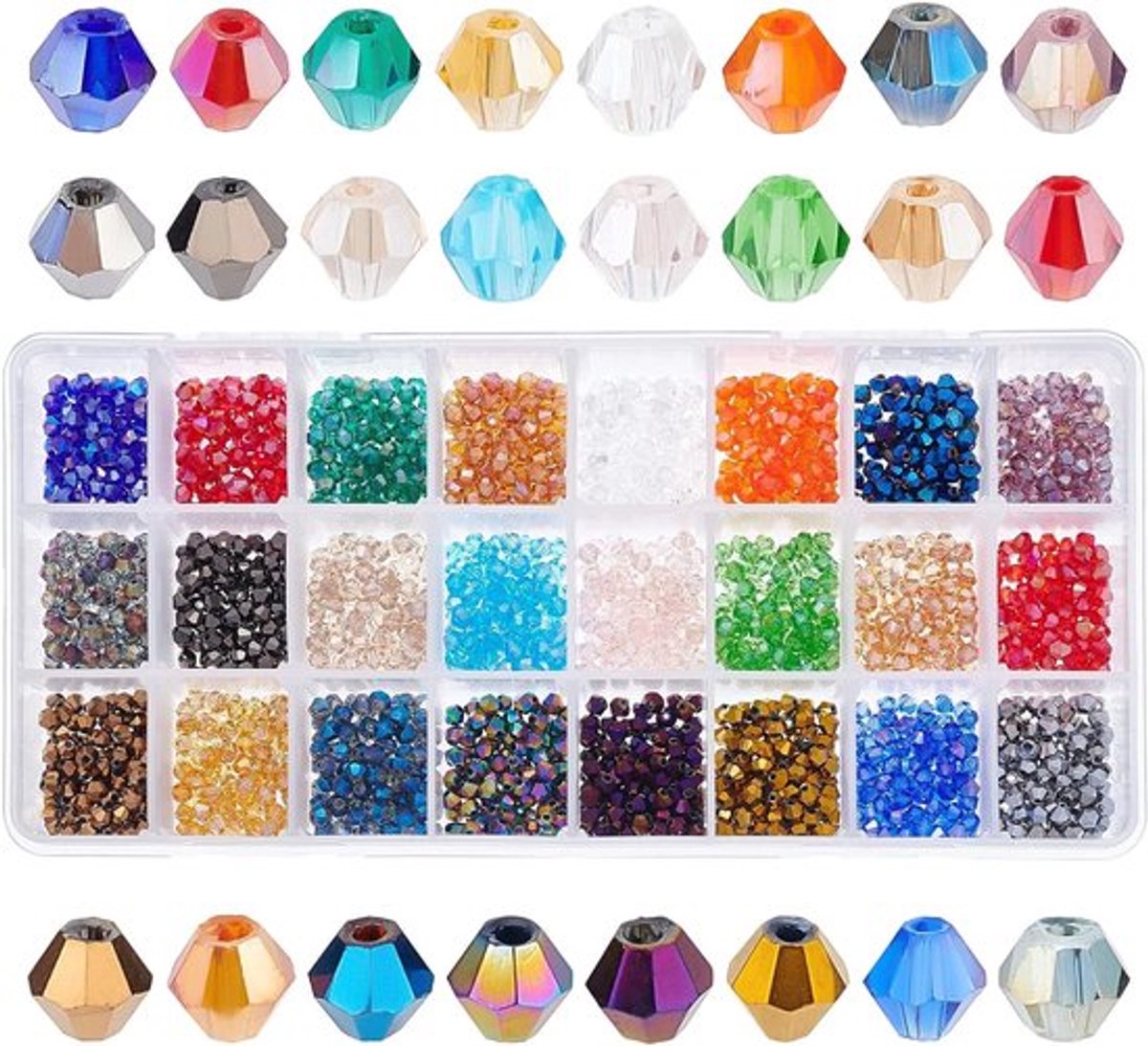 1680 Stuks 24 Kleuren 4mm Geëlectroplateerde Glazen Kralen, Facet Bicone Kralen voor Armband en Sieraden Maken