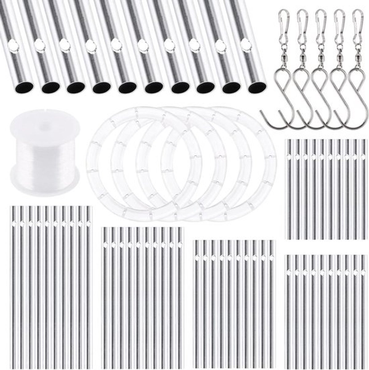 60-delige Windgong Kit met 50 Buizen en 5 Draaihaken voor Tuin- en Huisdecoratie met Draad en Topcirkels