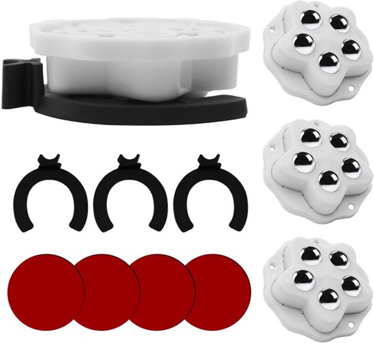 Set van 12 Meubelwielen, Zelfklevende Zwenkwielen voor Meubels, Sterke Belastbaarheid, 360 Graden Beweging, Inclusief 5 Stalen Ballen en 12 Demppads voor Optimale Stabiliteit