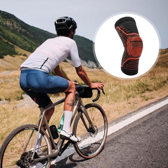 Compressie Knieband voor Unisex - Ademend Gebreide Kniebandage voor Sport, Hardlopen en Voetbal - XLarge Zwart Neon Oranje — afbeelding 4