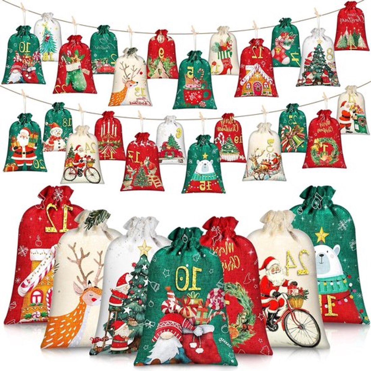 Grote Adventskalender Set van 24, DIY Cadeautasjes voor Kerst, Vulbare Zakjes voor Kinderen en Volwassenen, Creatieve Adventsactiviteiten