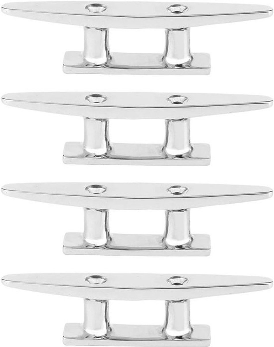 Set van 4 RVS Marine Cleats van 100mm voor Boot, Steiger en Dek Bevestiging met Kabel Lugs