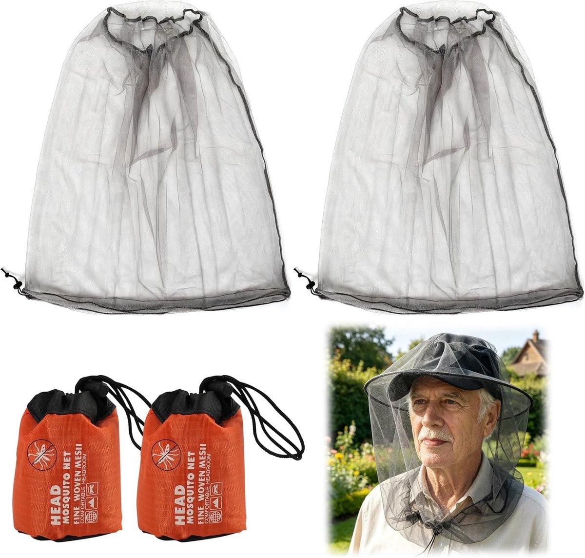 Hoofdbeschermingsnet met Hoed - Grijs - Ademend en Lichtgewicht - Voor Tuin, Camping en Outdoor Activiteiten
