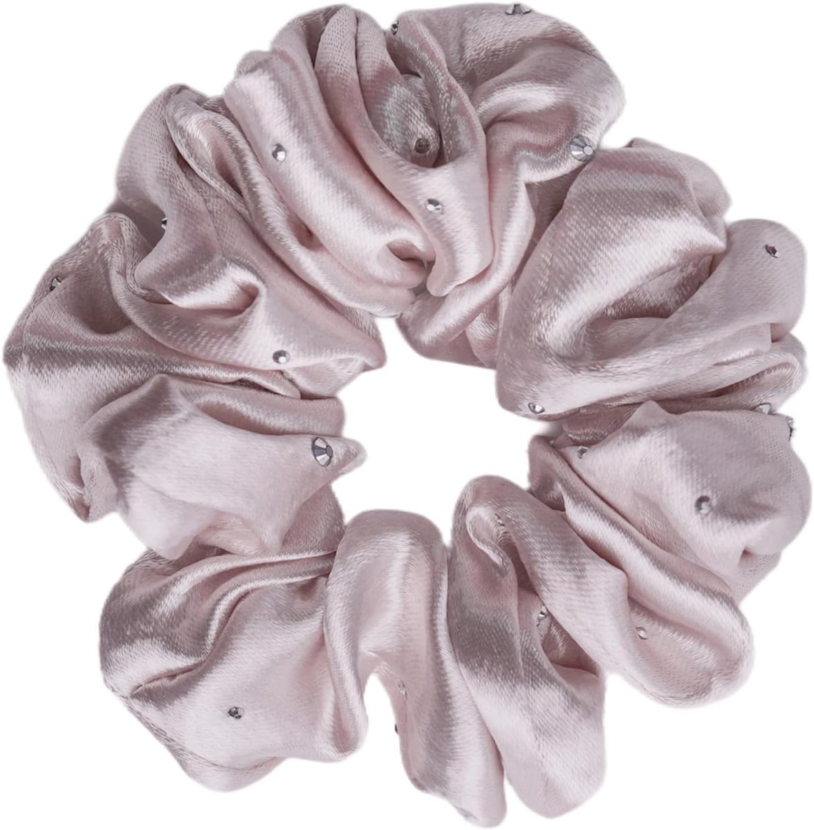 SnelShoppen - Scrunchie satijnen elastiekjes met strass-steentjes - Zachte haarelastiek voor dames - Comfortabel en elegant - Beige - Voor dik en lang