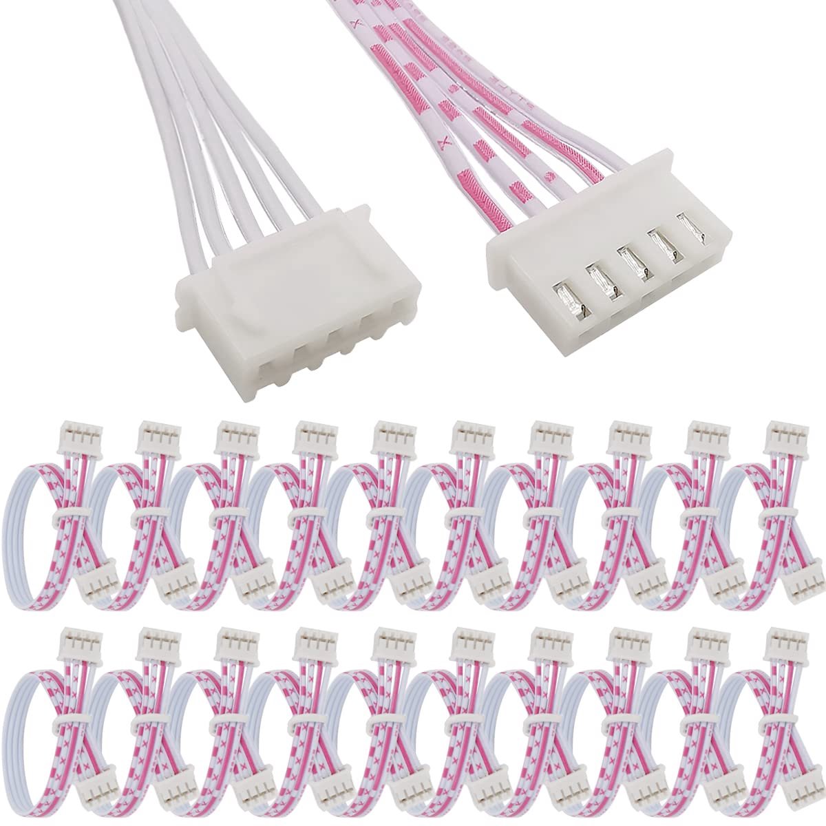 SnelShoppen - 5-Pin Kabel voor Joystick, JST XH 2.54mm Vrouwelijk naar Vrouwelijk Connector Adapter, 20cm, 20 Stuks, Rood en Wit, Voor SANWA Joystick
