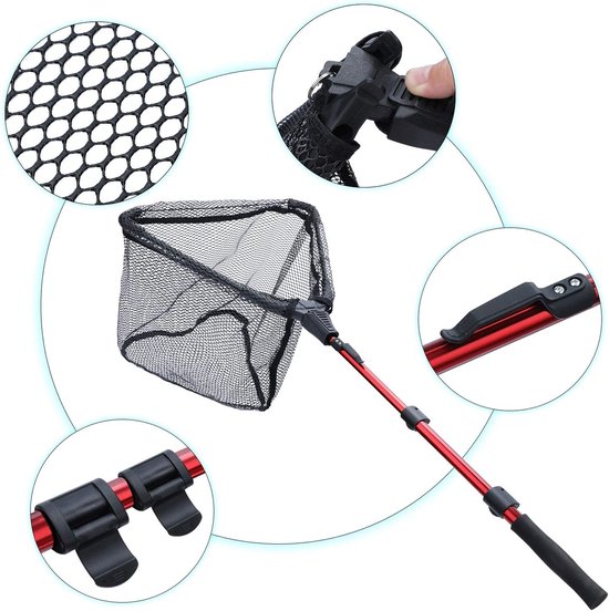 Visnet Schepnet - Opvouwbaar Net - Veilig Vissen - Telescopische Steel - 45 Inch - Rood — afbeelding 4