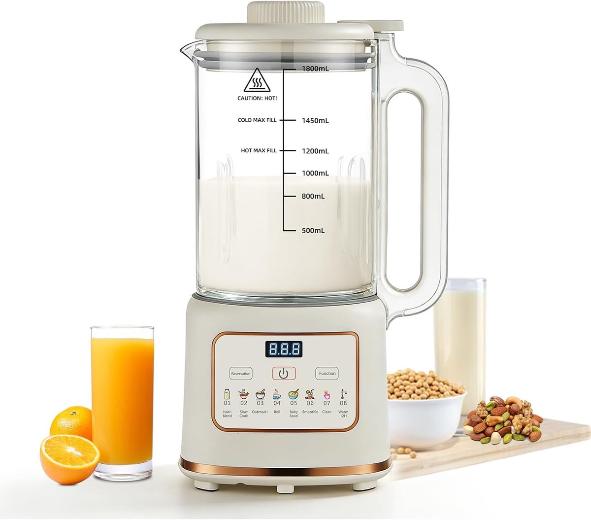 SnelShoppen - Nut Milk Maker 1500ml, Plantaardige Melkmaker voor Sojamelk, Amandelmelk en Havermelk | Touch Display, BPA-vrije beker, Multifunctioneel