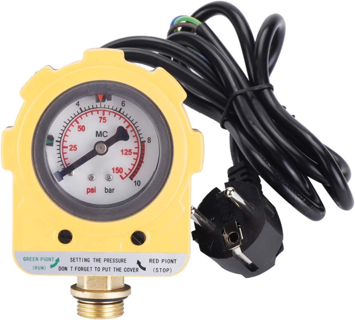 SnelShoppen - 10 Bar Druk Regelschakelaar voor Waterpomp, NPT1/2" Drukregulator, Verstelbare Waterpomp Drukschakelaar voor Dompelpomp, Zelfaanzuigende