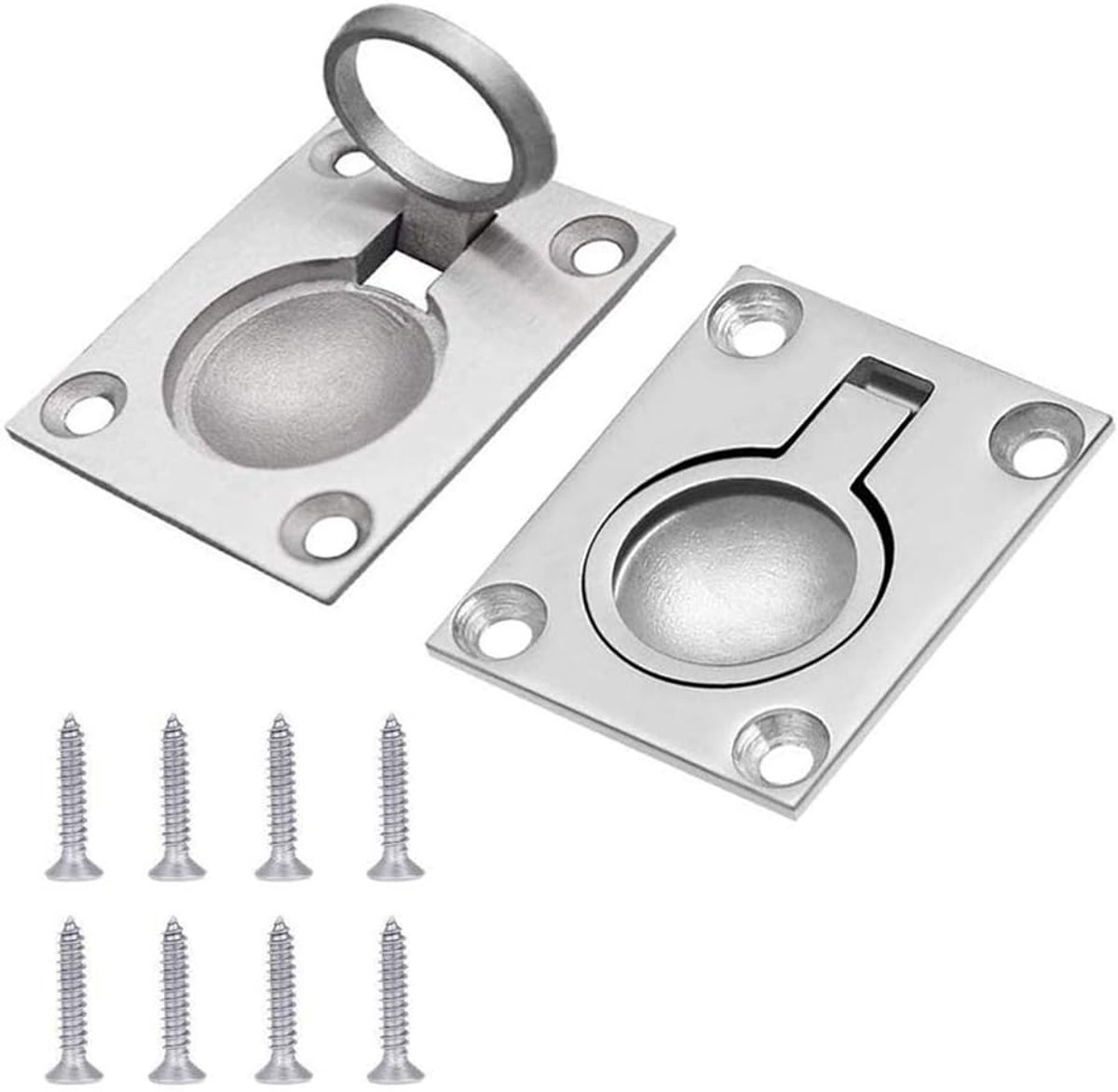 SnelShoppen - 2 Packs Flush Ring Pull Handgreep Hatches Kasten Verborgen Handgreep | 48 x 38 mm 8 stuks bevestigingsschroeven roestvrij staal