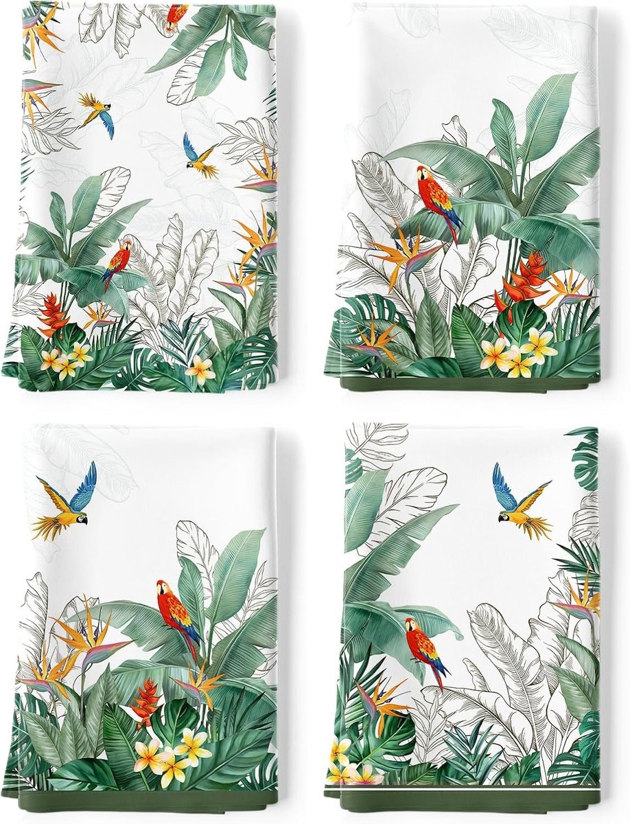 Theedoeken Set - Tropisch Boomblad - 50 x 70 cm - 100% Katoenen Sneldrogende Keukendoeken - Voor Diverse Keukenactiviteiten