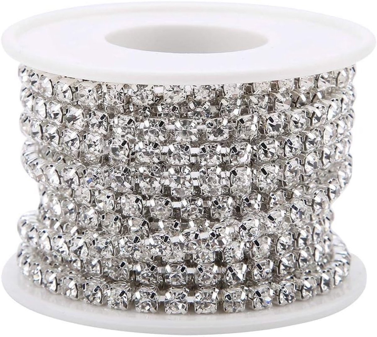 SnelShoppen - Crystal Decoratie Ketting, 4mm x 12.5m, Kunstmatige Diamant Glitterlint Rol, Zilver, Stralende Garland voor Bruiloft en Feest Bloemarran