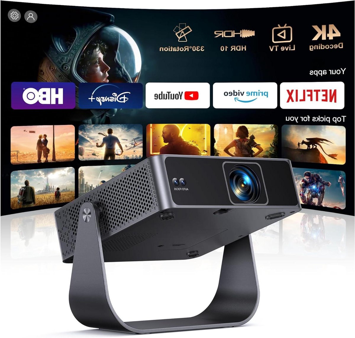 Smart Projector - Mini Beamer - Home Cinema - Automatische Beeldcorrectie - 1080p Full HD - Zwart
