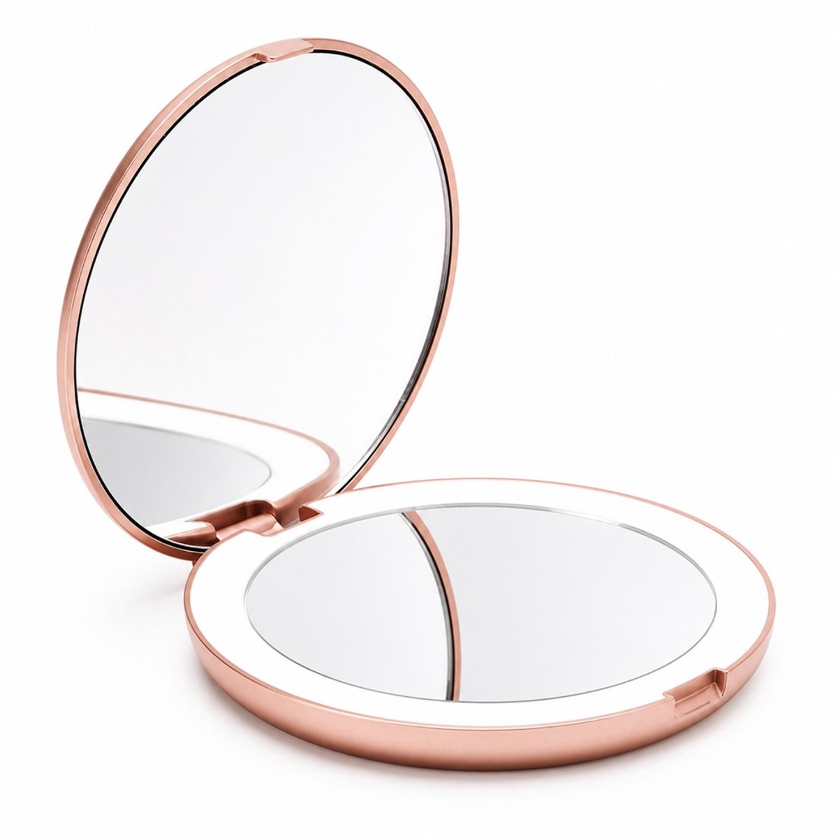 LED Make-up Spiegel – Opvouwbare Reisspiegel met Verlichting – Dubbelzijdige Cosmeticaspiegel – 1x & 10x Vergroting – Inclusief 2 CR2032 Batterijen – Compact – Roze
