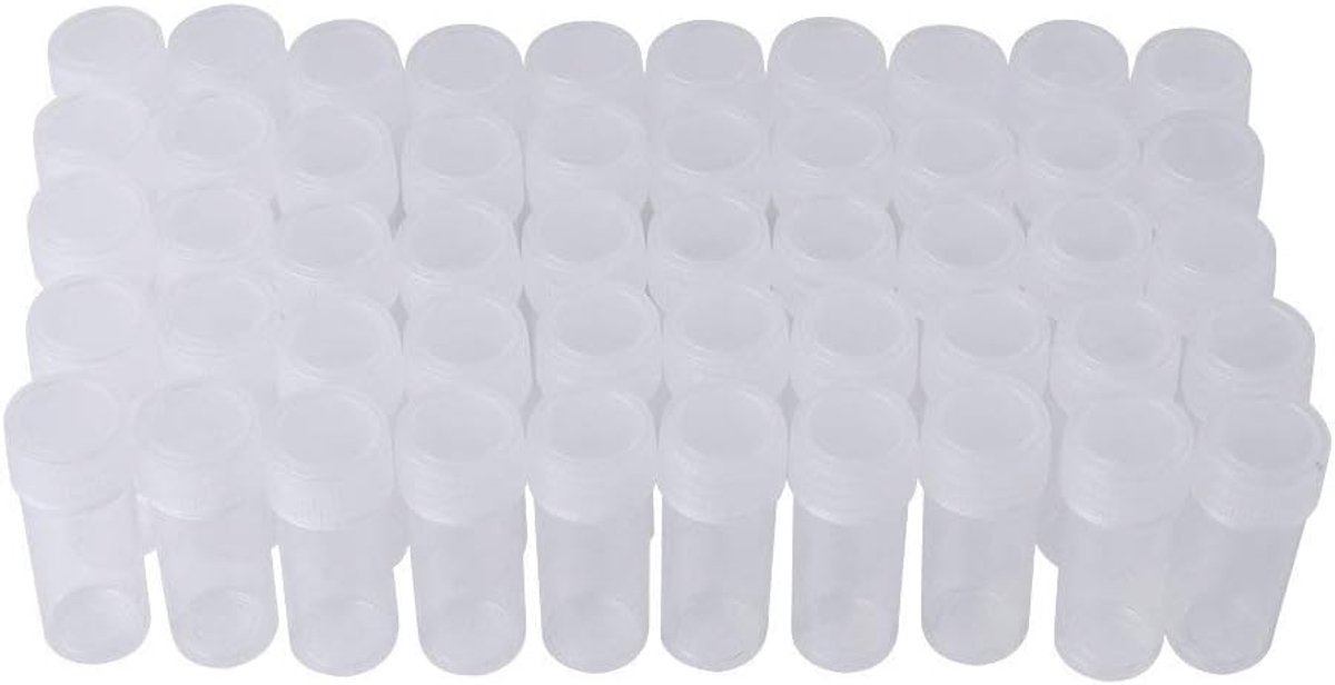 SnelShoppen - 50 Stuks 5ml Kleine Plastic Monsterbuizen met Deksel - Doorzichtige Opbergflessen voor Testbuizen en Vial Opslag - Hoogwaardige Medische