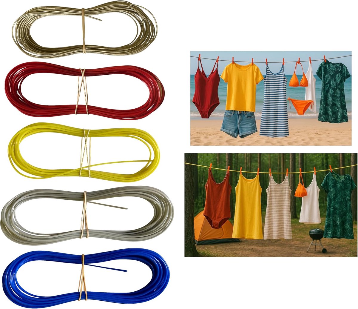 SnelShoppen - Waslijn 2 mm Extra Sterk met Stalen Kern en PVC Coating voor Thuis, Tuin, Camping - 5000 cm, 5 Kleuren, Perfect voor Buitengebruik en Hu