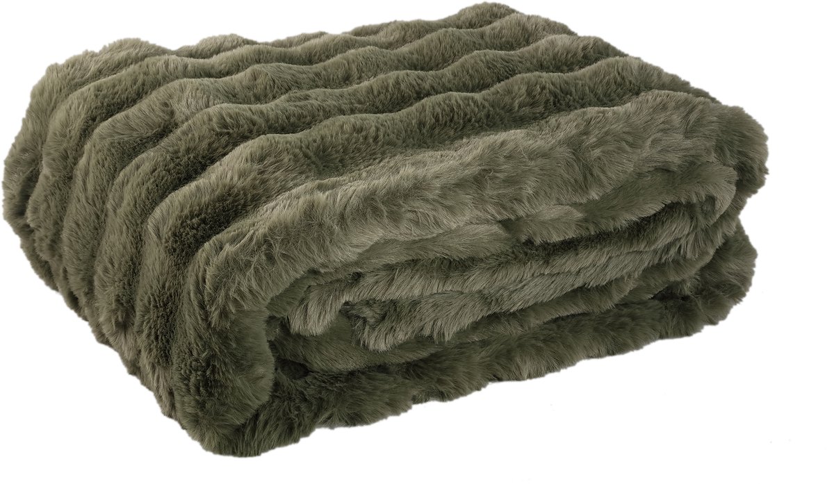 PTMD Dunae Moss Green Fake Fur Plaid Dotted Pattern L