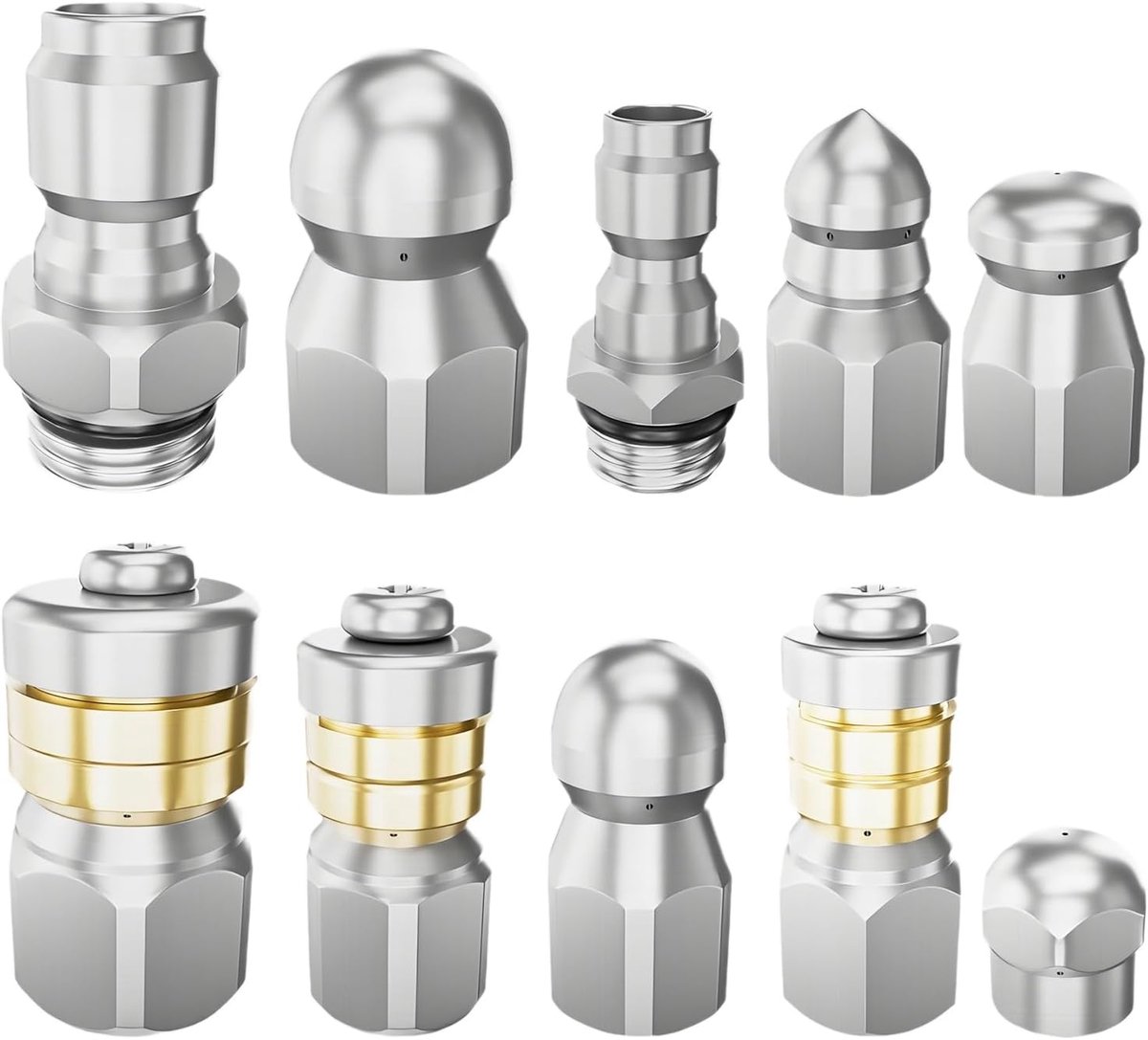SnelShoppen - 10-delige Afvoer Jetter Mondstuk Set met 1/4" 3/8" Aansluiting & 1/8" Vrouwelijke Draad Aansluiting voor Effectieve Afvoerreiniging