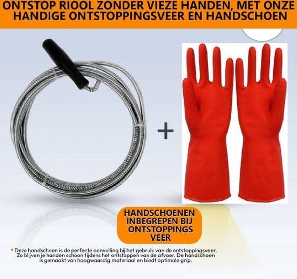 SnelShoppen - Ontstopper Veer 5 Meter inclusief 1 Paar Handschoenen - Afvoer Ontstopper - Rioolreiniging - Afvoer Ontstoppen - Gootsteen Ontstopper