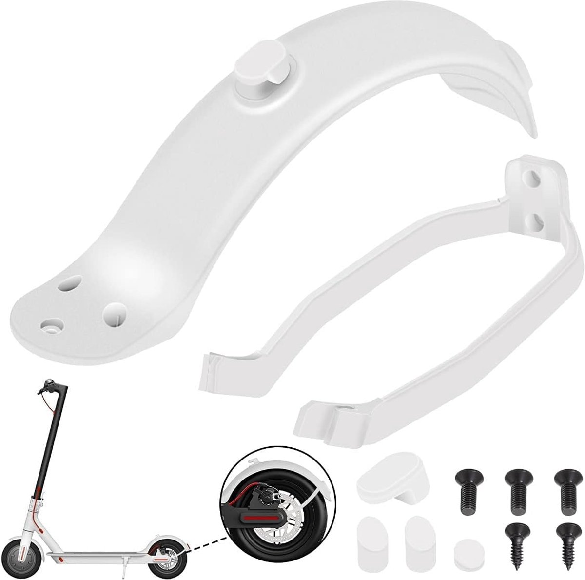 SnelShoppen - Achterspatbord & Spatbordbeugel - Geschikt voor Elektrische Scooter - Hoogwaardige ABS Materialen - Wit - Hoge Stabiliteit & Duurzaamhei