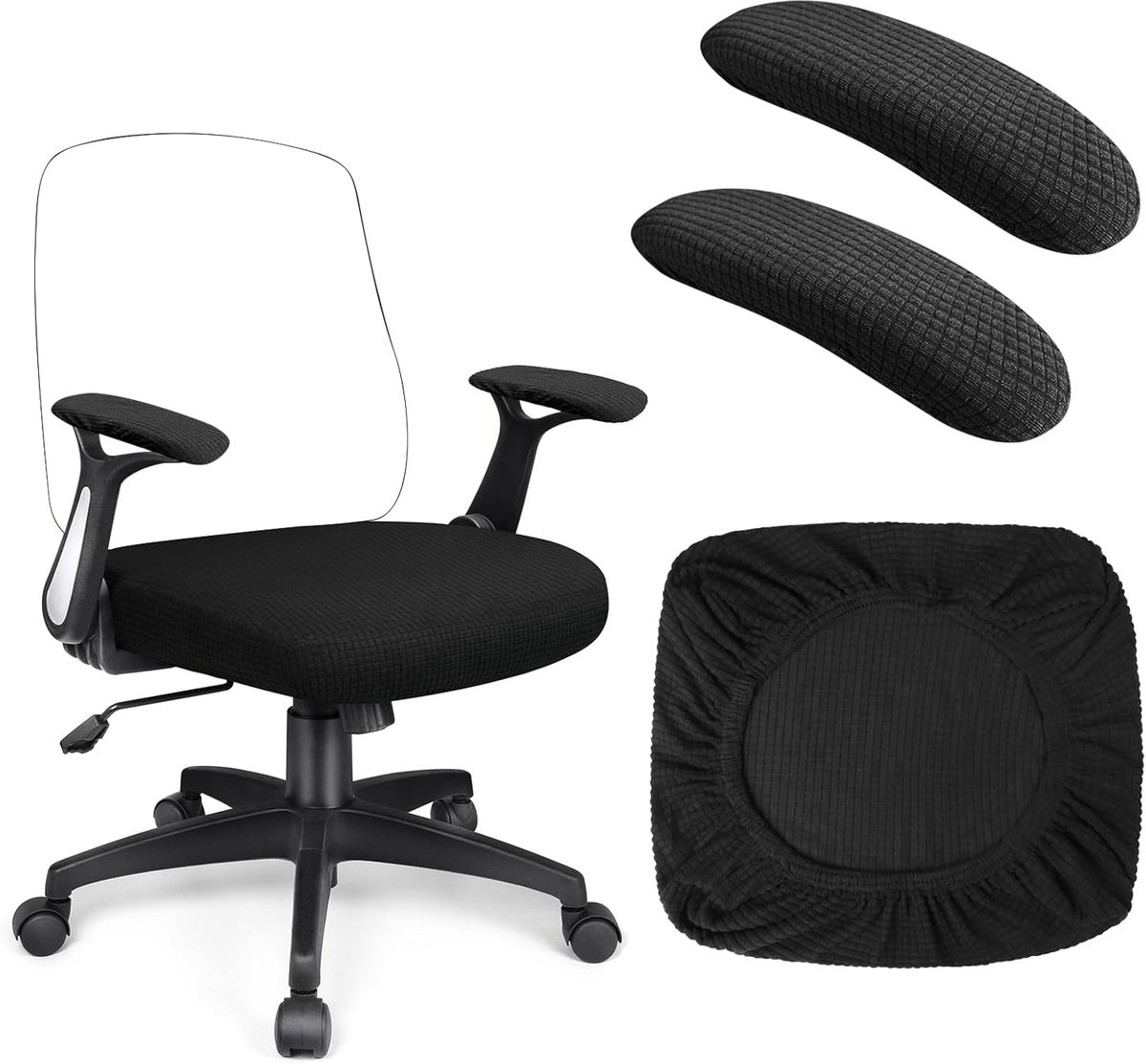 Office Chair Cover with 2 x Armrest Covers, Elastic Chair Cover and Armrests, Removable and Washable, Stretch Cover - ShopVlot