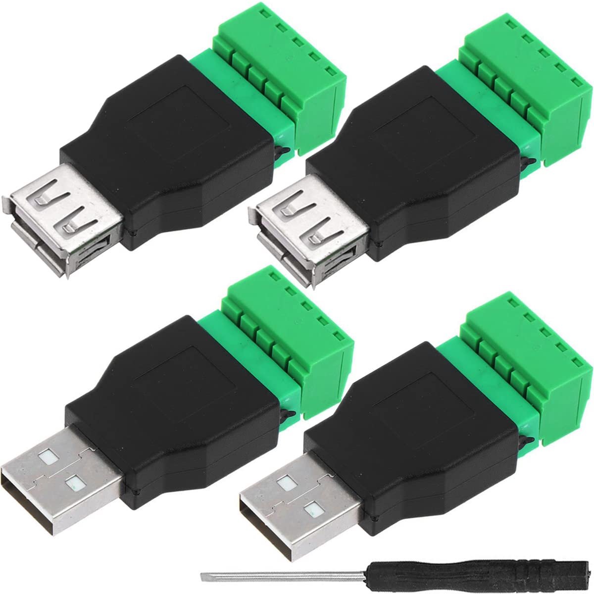 SnelShoppen - USB Type A Connector Schroef Terminaal Solderloze 5 Weg/Pen Blok Adapter, USB 2.0 Reparatie Kit Manneke Vrouwelijke Aansluiting voor USB
