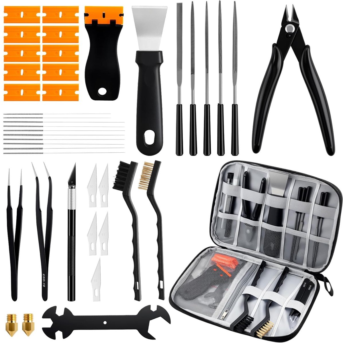 JiGiU 3D-printeraccessoireset, 40-delige gereedschapsset voor 3D-printers, inclusief reinigingsnaalden, draadborstels - ShopVlot