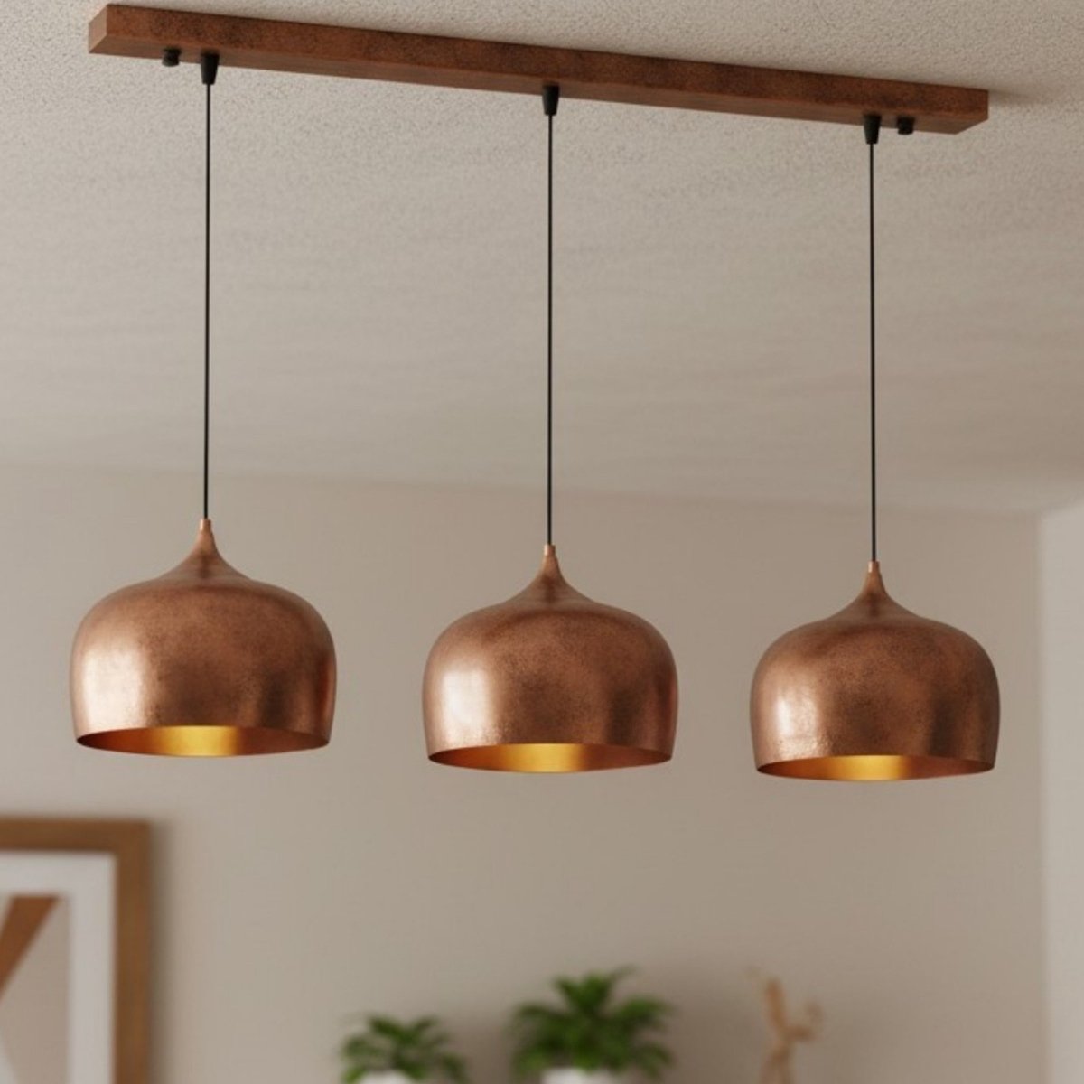 Bamyum hanglamp Ø30 cm, hanglamp vintage, industrieel van metaal E27, woonkamerlamp hangend, eettafel, keukenlamp, koperkleur