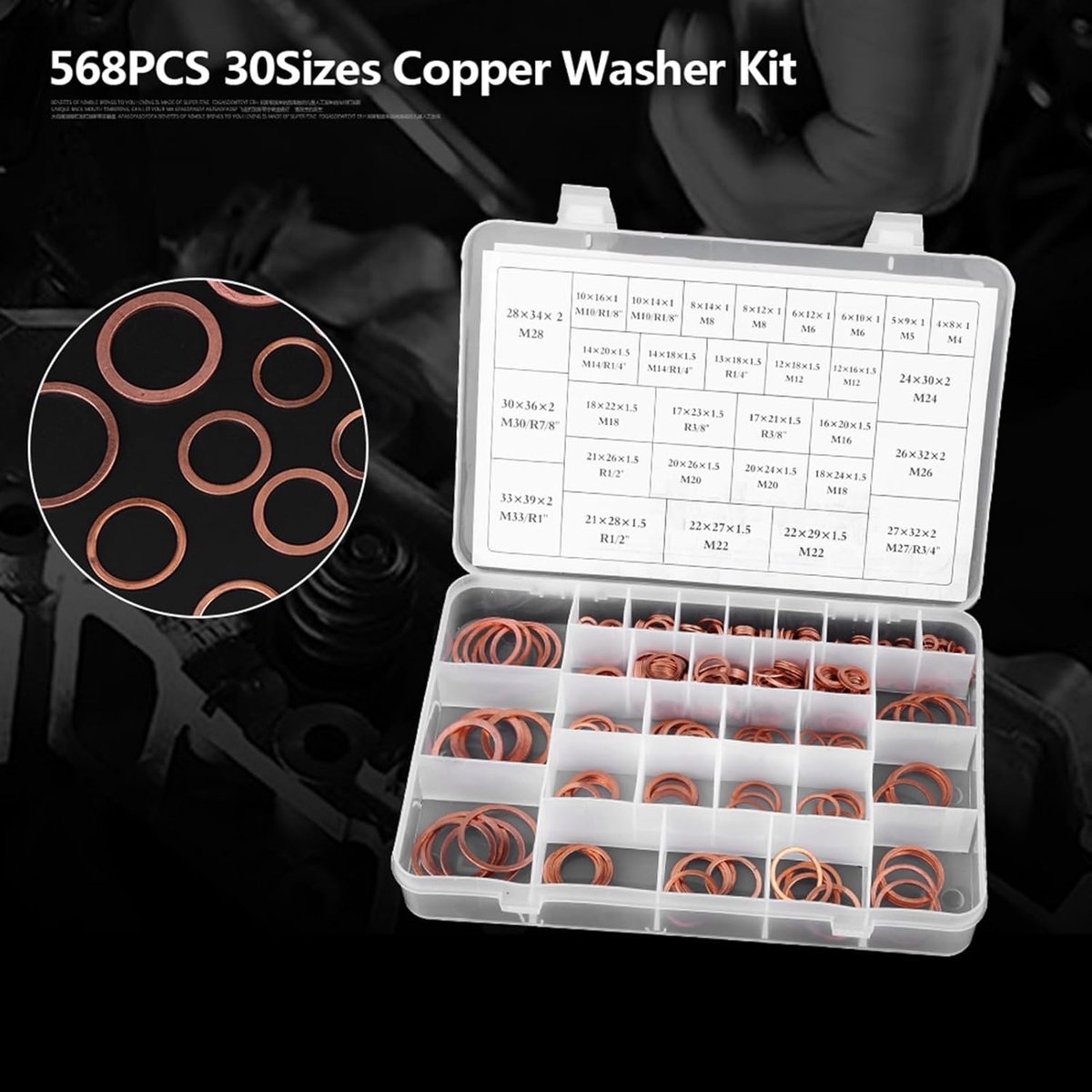 SnelShoppen - Garosa Koper Ringen Set, 568 Stuks O-Ringen, Koper Pakking Set, Platte Ringen met Plastic Doos voor Machine Apparatuur, Gereedschapskist