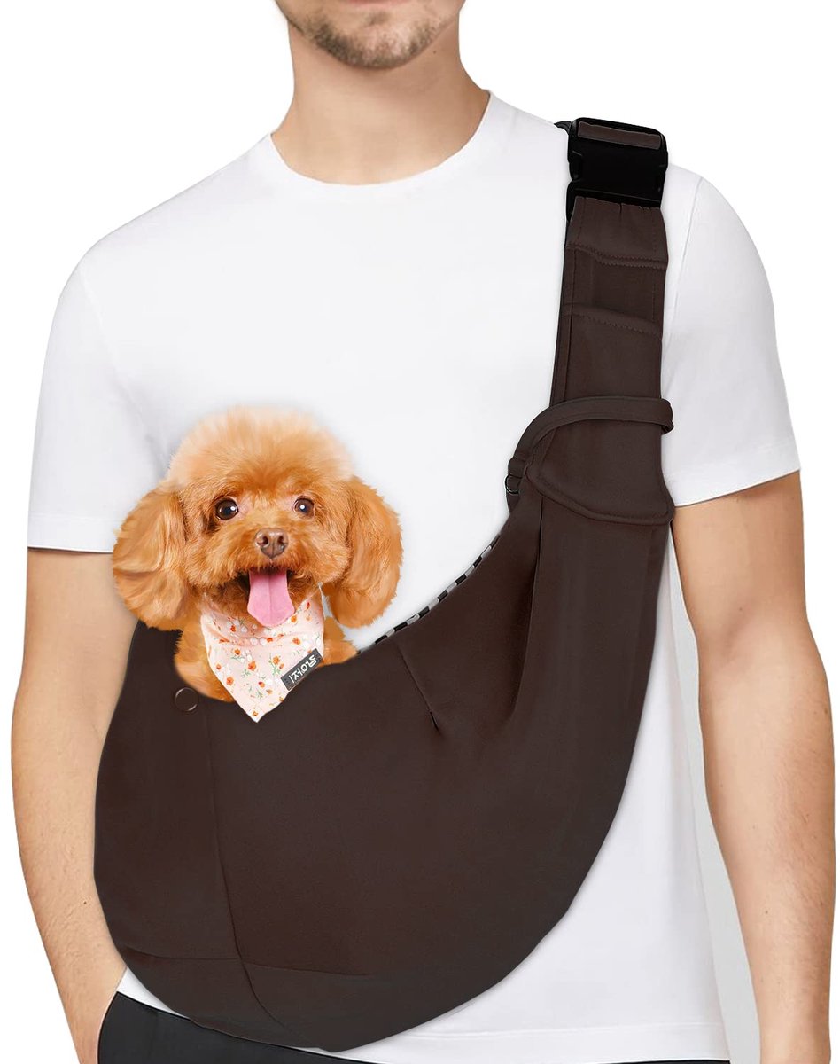 Geweo Honden Draagtas - Hondendraagzak Schoudertas - Verstelbare Draagzak voor Honden & Katten - Draagriem Schoudertas voor Kleine Honden & Katten - Max 7,5 Kg - Bruin