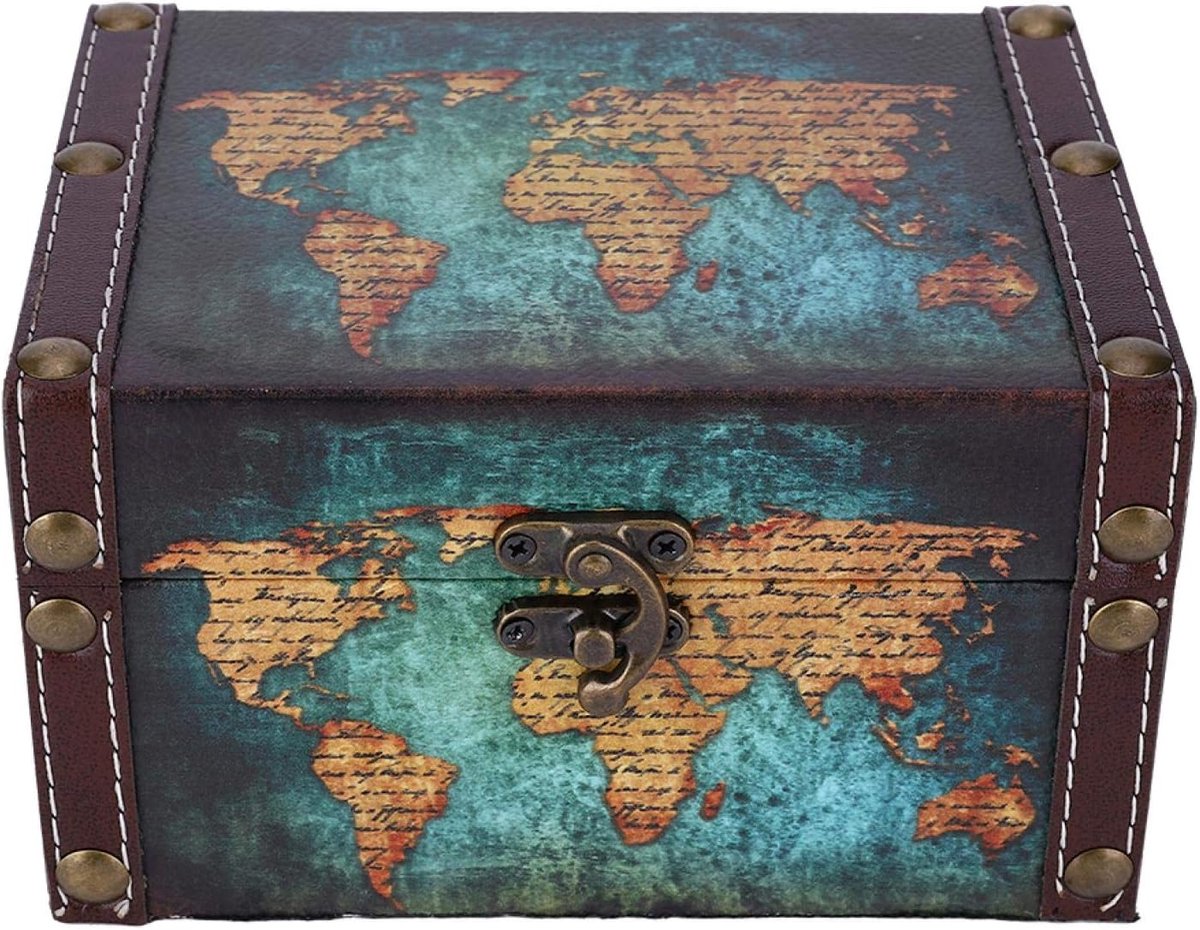 SnelShoppen - Vintage Houten Opbergdoos - Europese Stijl - Sieraden Kist - Decoratieve Box - Antieke Schatkist - Houten Juwelendoos met Scharnierend D