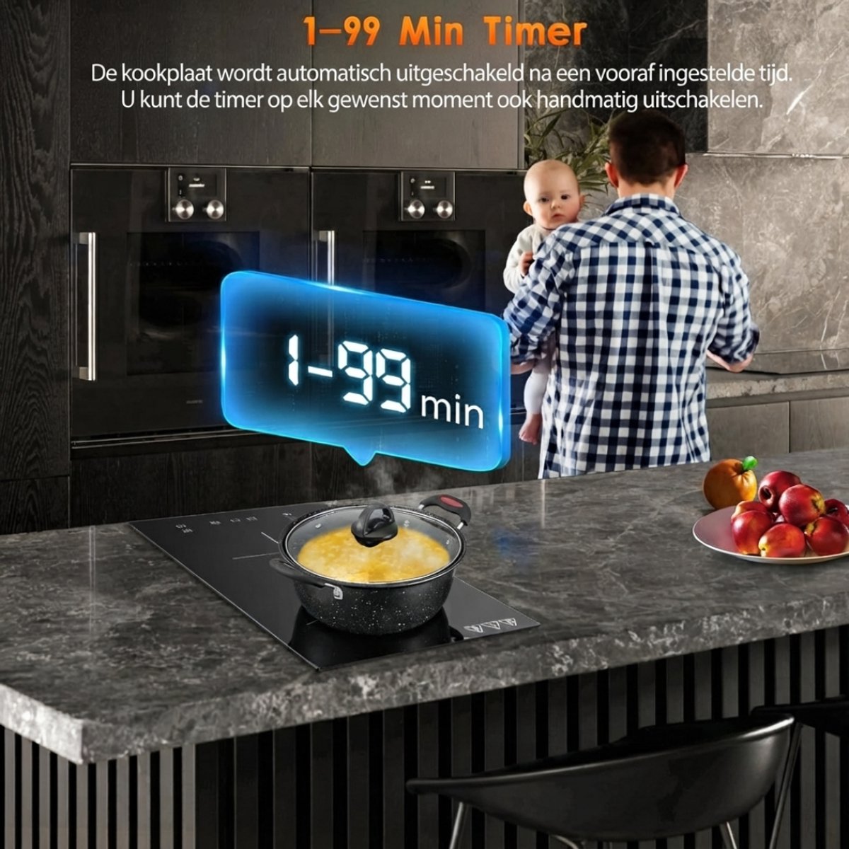 Lìon® Inductie Kookplaat - Ingebouwde Inductiekookplaat - Inbouw Inductiekookplaat - Zwart - 52cm x 30cm x 7cm