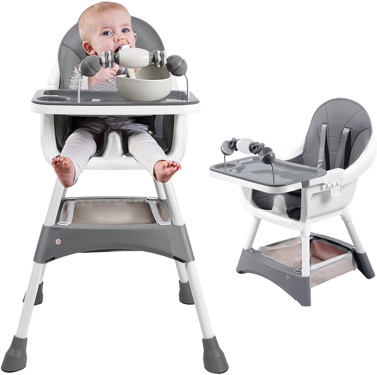 M-Goods Kinderstoel met Eettafelblad - Peuterstoel - Verstelbare Voetplaat - 3-in-1 Babystoel - Afneembaar Dubbellaags Blad