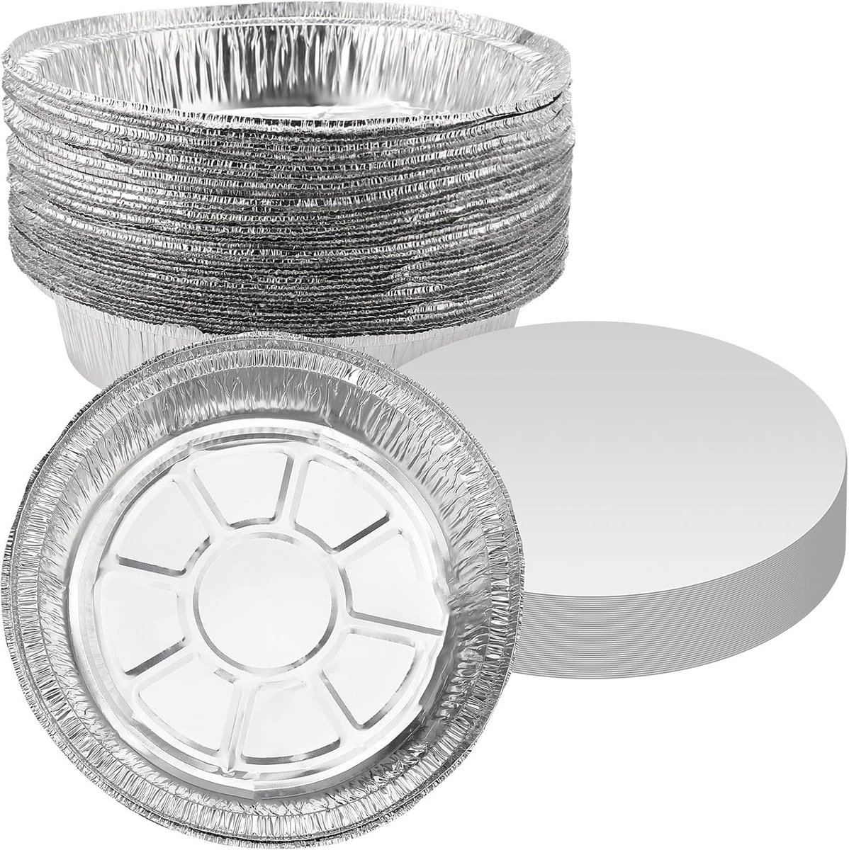 SnelShoppen - 40 Stuks 8 Inch Aluminium Folie Trays met Papieren Deksel, 900ml Ronde Aluminium Folie Bakpannen, Bakplaten voor Koken, Roosteren, Feest