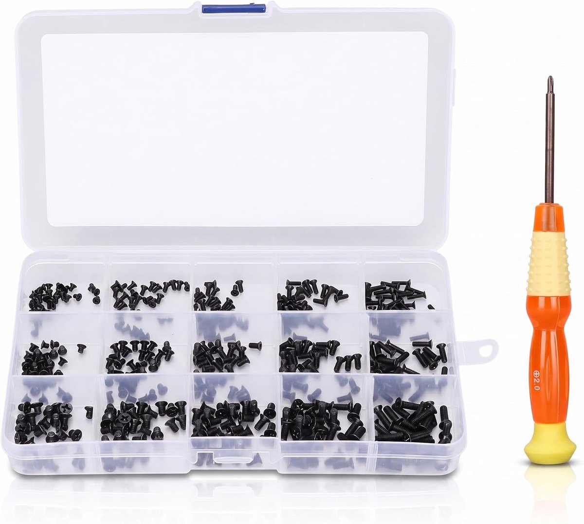 SnelShoppen - 450-delige Universele Laptop Schroeven Set, Draagbare koolstofstalen Schroefvervanging met 15 soorten, M2X3 tot M3X10, Inclusief Opbergd