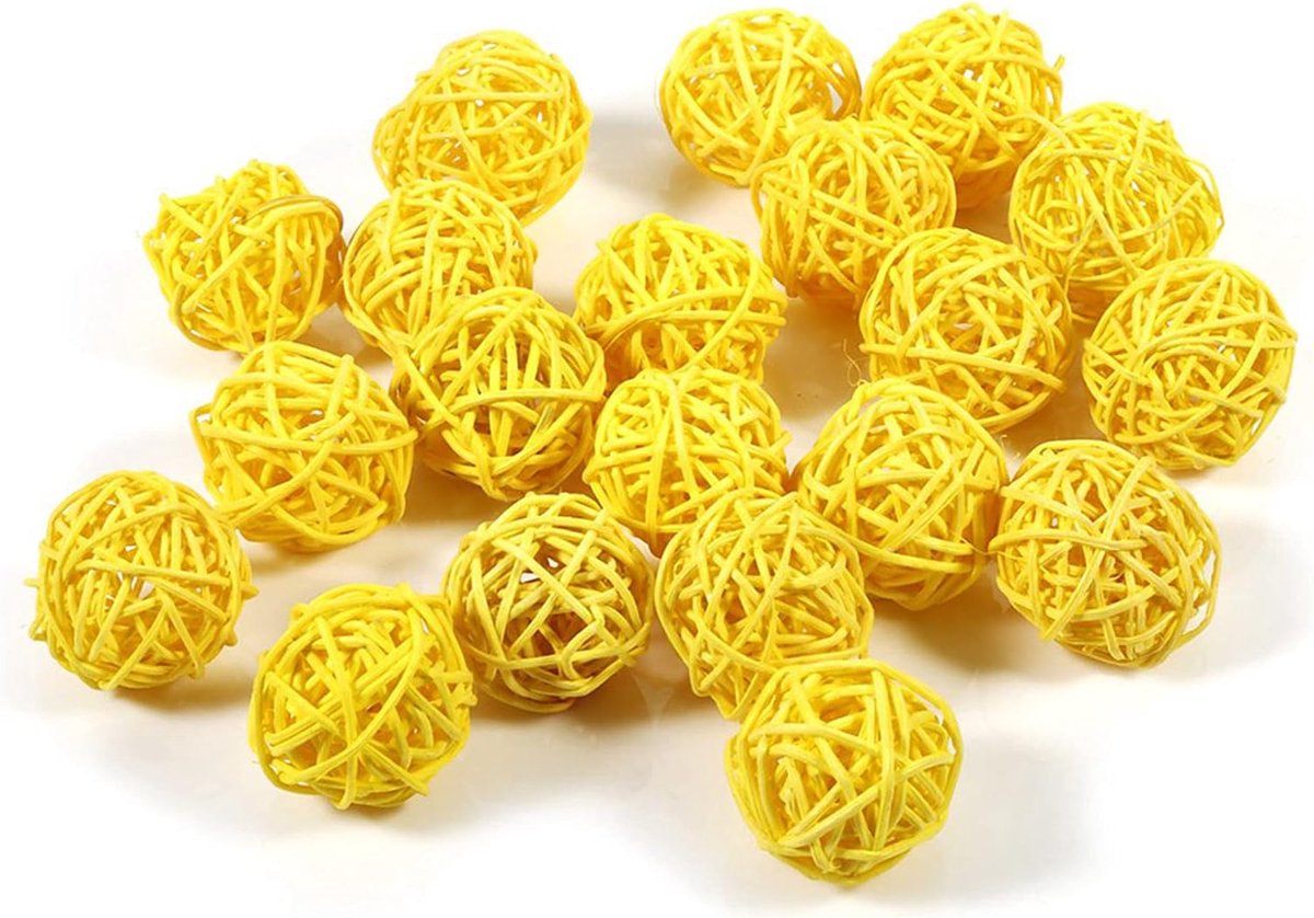 SnelShoppen - 20 Stuks Decoratieve Rattan Ballen Geel, Handgemaakte Versiering voor Bruiloft, Kerst, Verjaardag, Thuisdecoratie