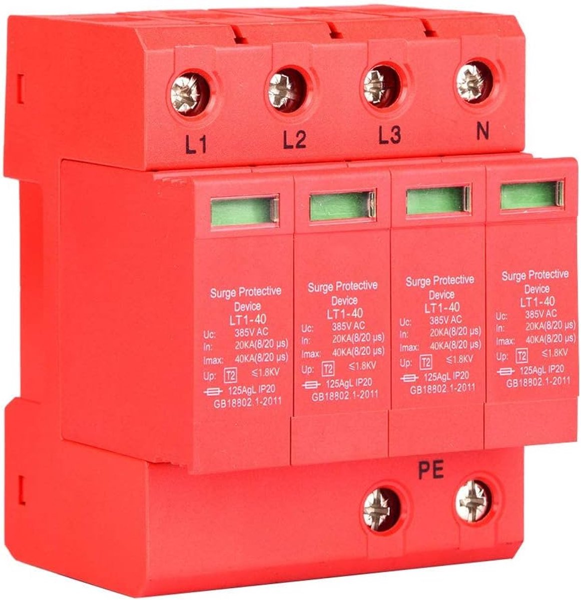 SnelShoppen - 4-polige Overspanningsbeveiliging, Surge Separator, DIN Rail, Laagspanningsbescherming, Laagspanningsafleider 20 A (4P40KA)