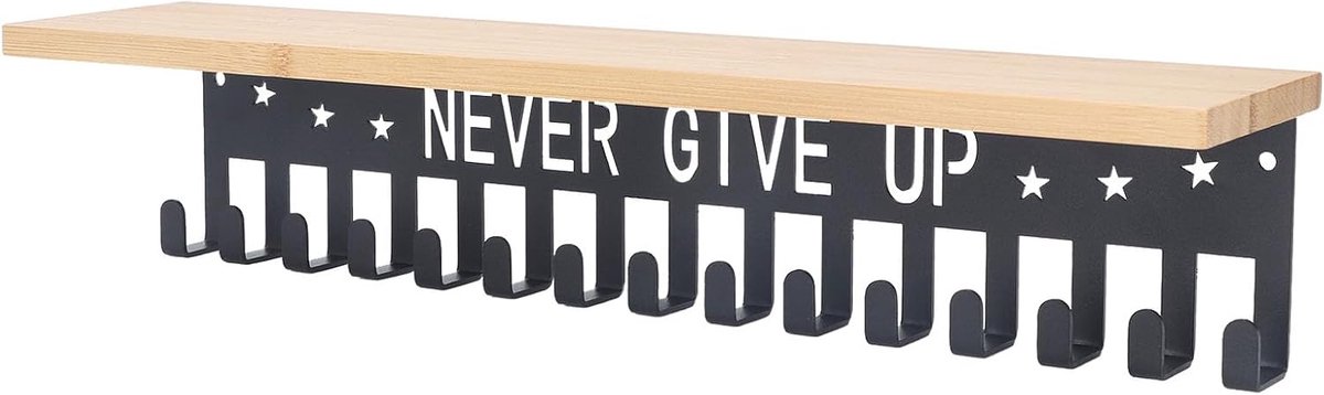 Medaillehouder met 15 haken - Wandmontage - Stevige bamboe met metalen haken - Perfect voor sportprijzen - ShopVlot