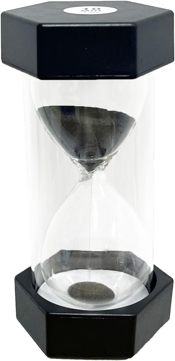 SnelShoppen - Kinderzandloper Uurwerk 10 Minuten Timer - Tijdmanagement voor Kinderen, Klaslokaal, Keuken, Thuis - Decoratieve Zandloper Zwart - 6,5 x