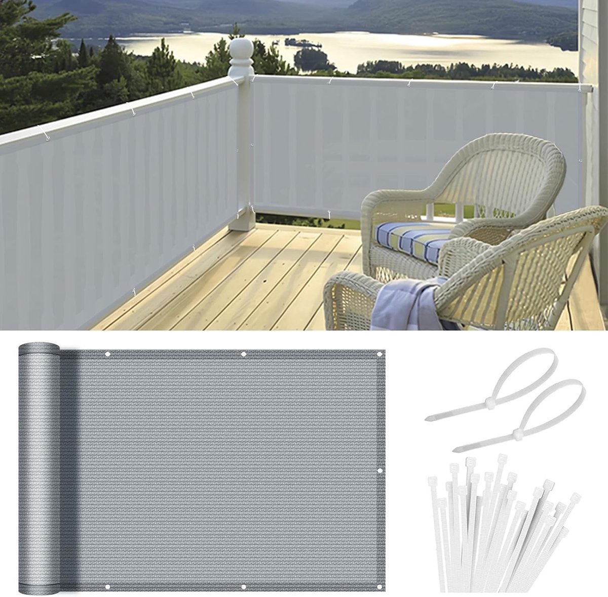 SnelShoppen - Balkonafscheiding 100x400 cm HDPE, Lichtgrijs | Windscherm UV Bescherming Winddicht voor Terras en Tuin met Kabelbinders