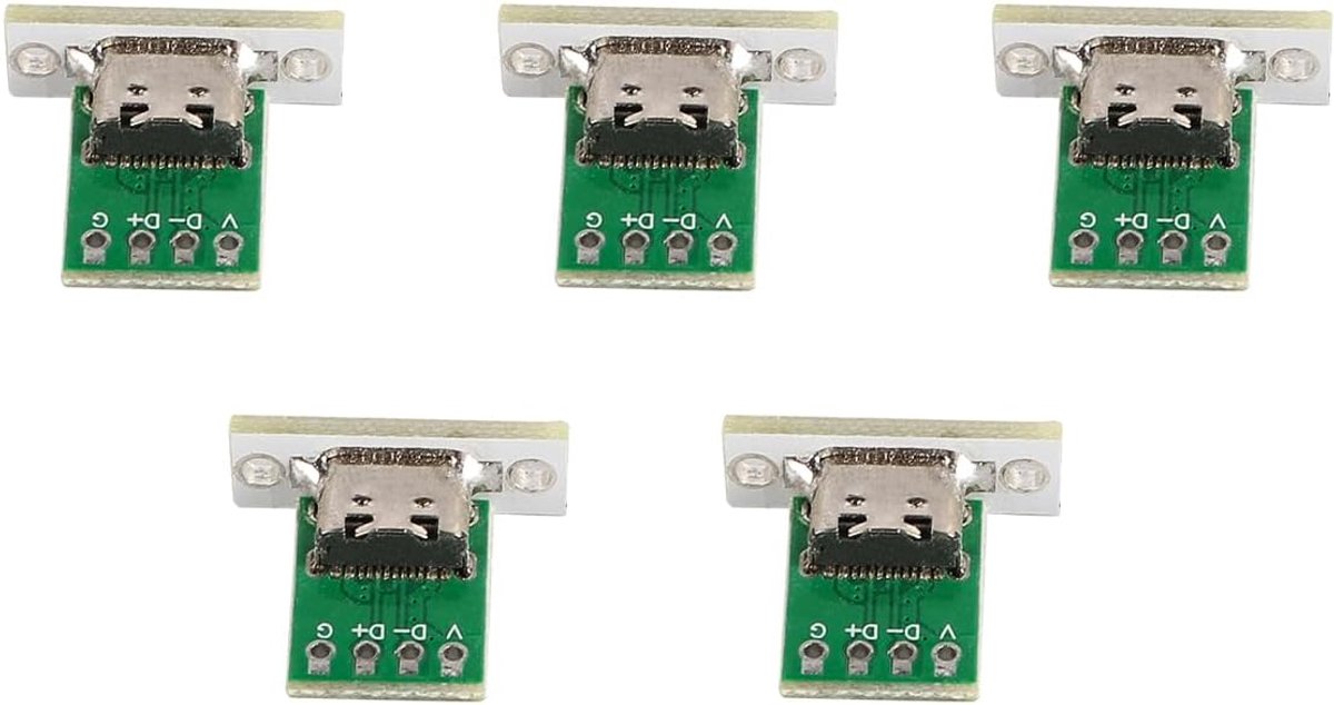 SnelShoppen - 5x Type-C Vrouwelijke Connector Paneelmontage met PC Bord 24 Pin USB 2.0 Pinout voor Veelzijdige Aansluitingen, Hoogwaardige Metaalconst