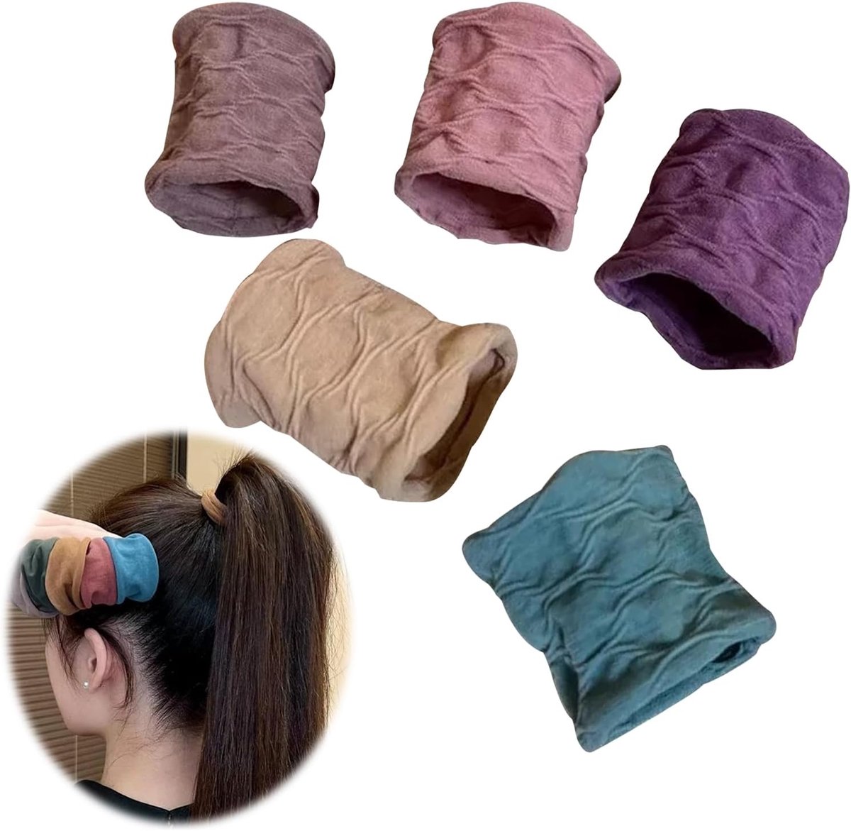 SnelShoppen - Scrunchie Haarelastiek Katoen Rekbaar Voor Vrouwen Paardenstaart Voor Dik Of Krullend Haar 5 Stuks Multikleur