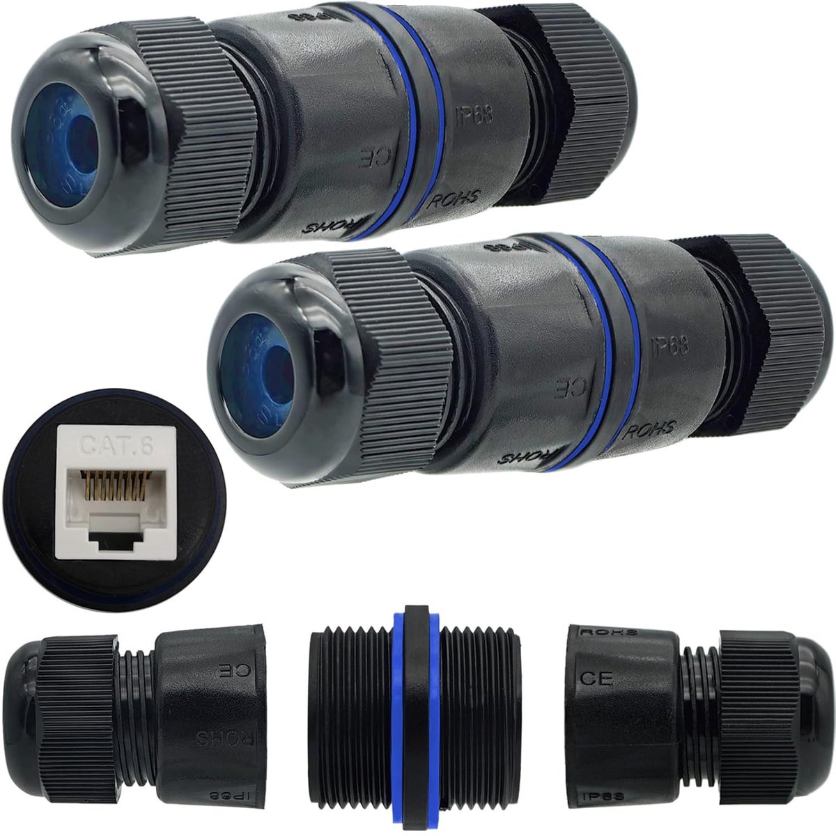 SnelShoppen - RJ45 Waterdichte Koppeling 2 stuks, CAT.6E/CAT.6/CAT.5E/CAT.5 Ethernet Connector, Vrouwelijk naar Vrouwelijk, IP68 Waterdichte Verbindin