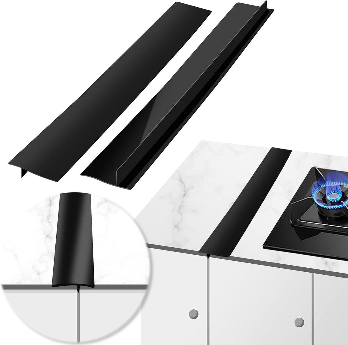SnelShoppen - Silicone Kookplaat Afdekking Set van 2 Stuks, Lange en Brede Sleuvenvulling, Silicone Kookplaat Deksel voor Fornuis, Oven, Wasmachine en