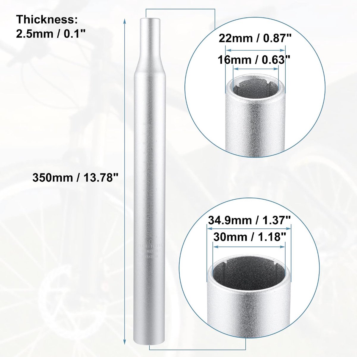 SnelShoppen - Fietszadelpen 34x350mm Aluminium met Schaalverdeling Zilver voor Fiets, Verstelbare Zadelbuis, Ideaal voor Fietsreparatie en Onderhoud