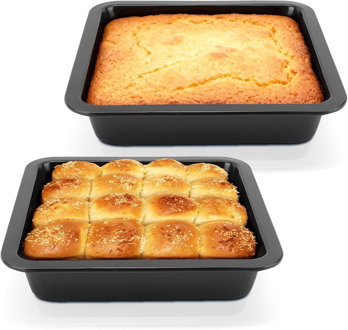 SnelShoppen - 2-delige Antikleef Bakvorm Set, RVS Rechthoekige Bakplaat en Vierkante Cake- en Brownievorm voor Thuis Keuken en Bakkerij (Zwart)